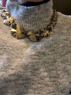 Gold-Tone Statement Necklace with Green Accents